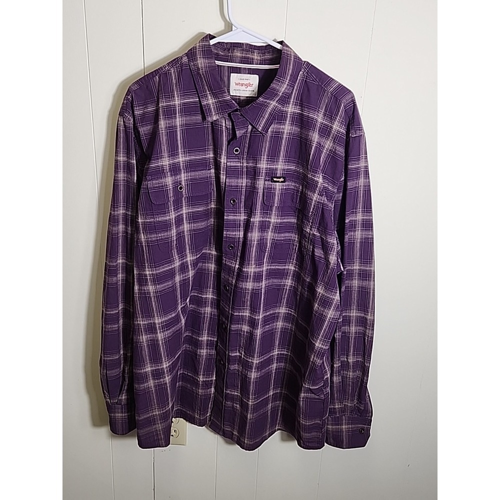 wrangler men's button up shirt size XL western long‎ sleeve purple plaid cotton